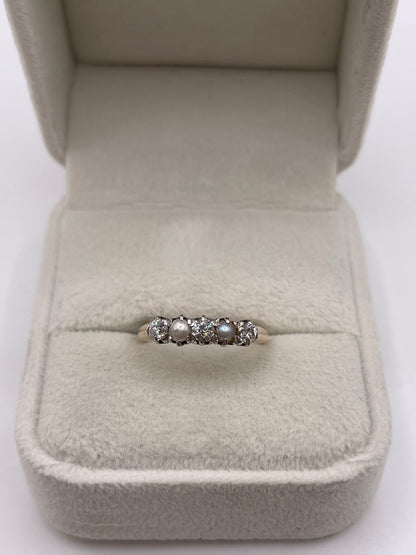 Antique 18ct gold pearl and diamond ring
