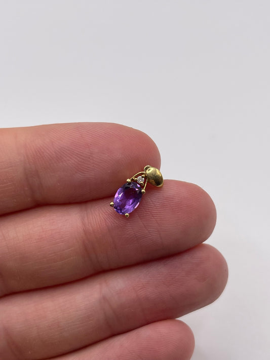 9ct gold amethyst and diamond pendant