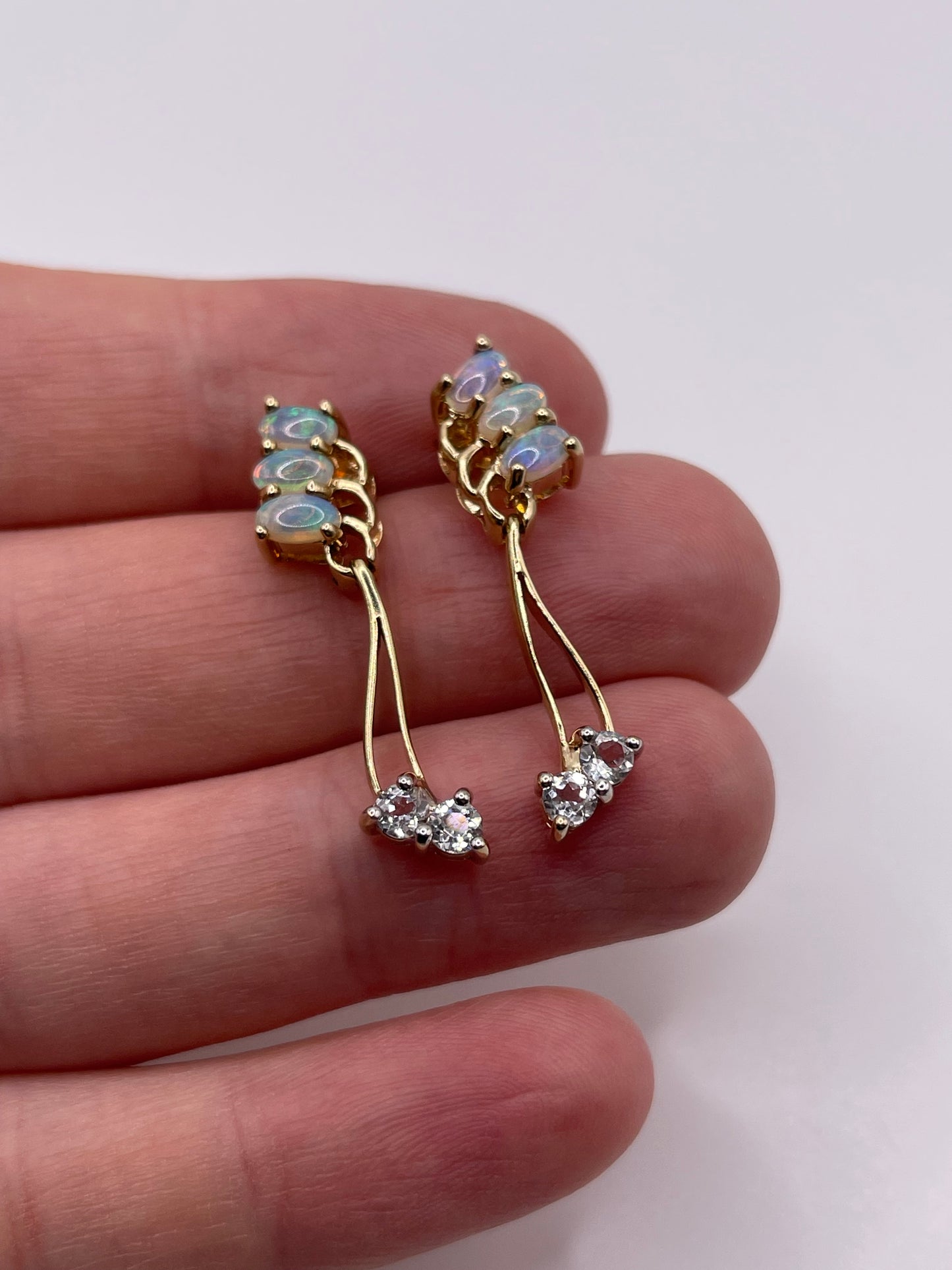 9ct gold opal and white topaz earrings