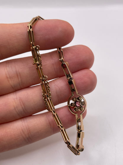 Antique 9ct rose gold topaz and pearl bracelet