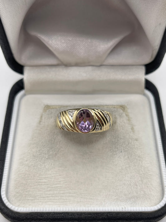9ct gold amethyst and diamond ring