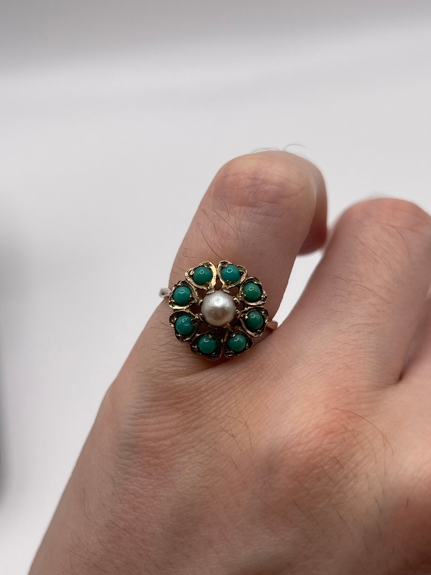 9ct gold turquoise and pearl ring