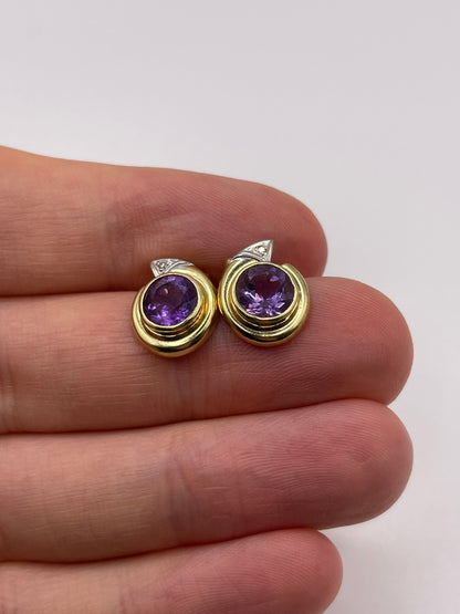9ct gold amethyst and diamond earrings