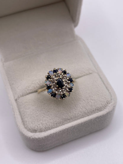 9ct gold opal, sapphire and diamond ring