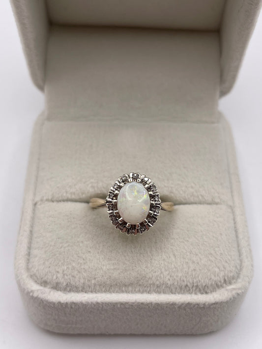 9ct gold opal and diamond ring