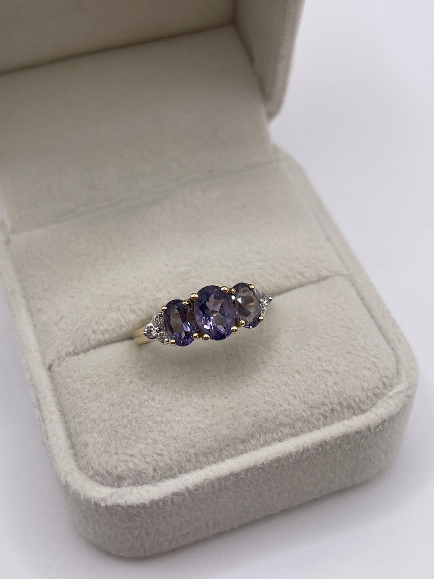 9ct gold iolite and diamond ring