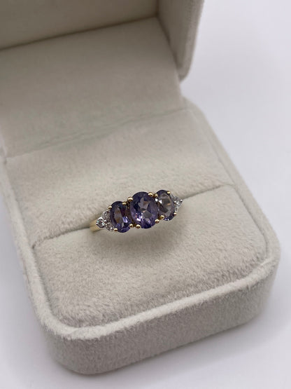 9ct gold iolite and diamond ring