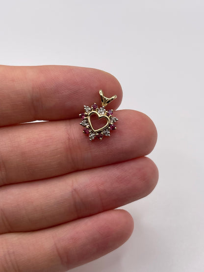 9ct gold ruby and diamond heart pendant