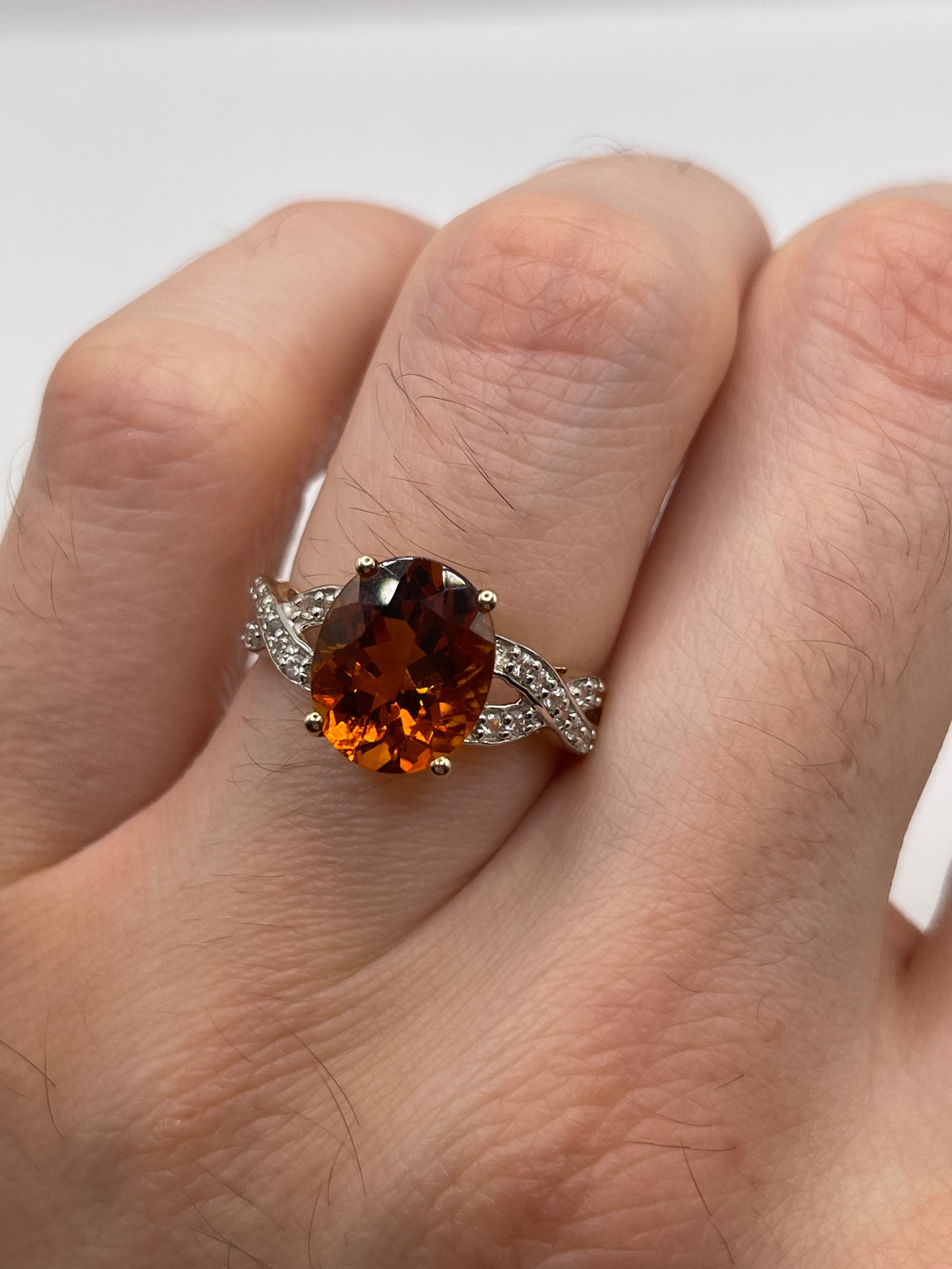 9ct gold citrine and zircon ring