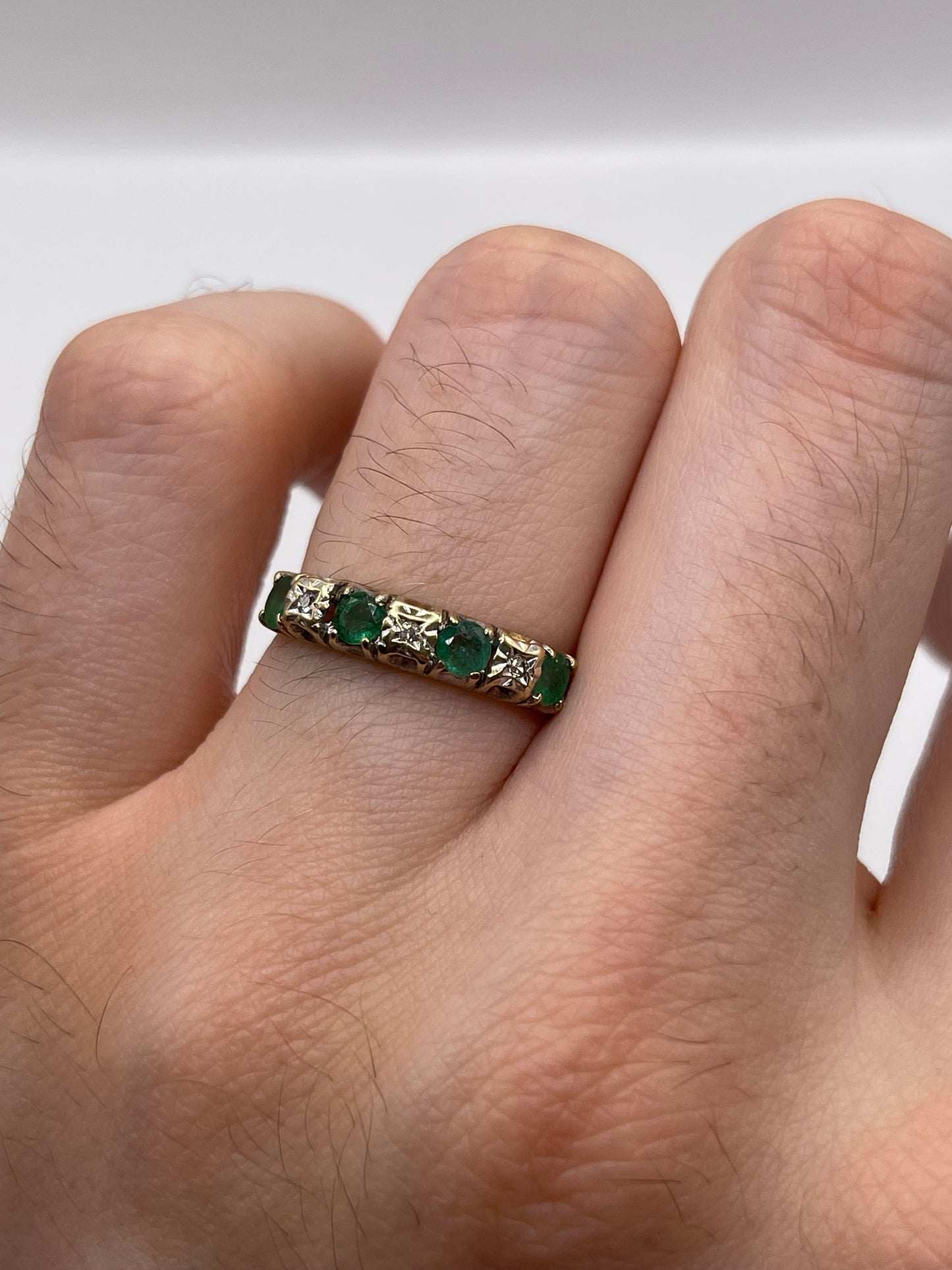 9ct gold emerald and diamond ring