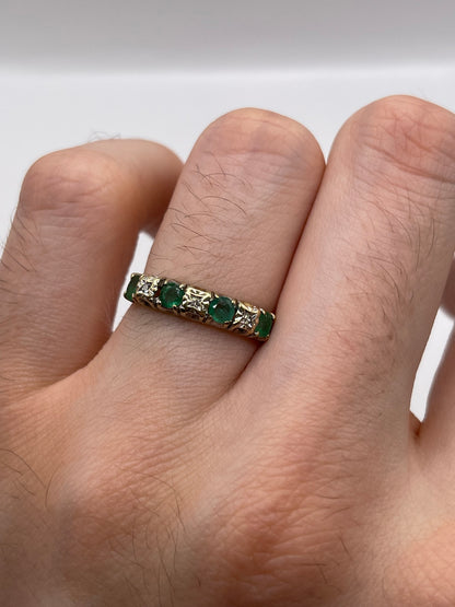 9ct gold emerald and diamond ring