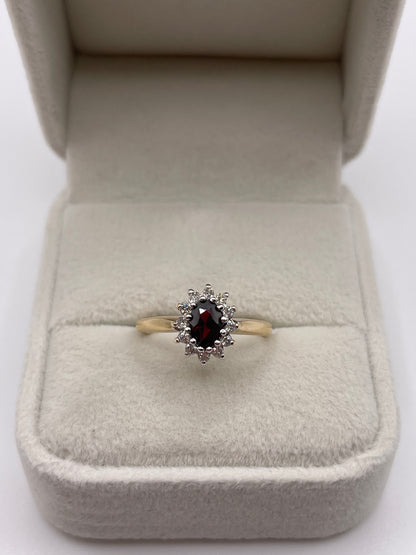 9ct gold garnet and diamond ring