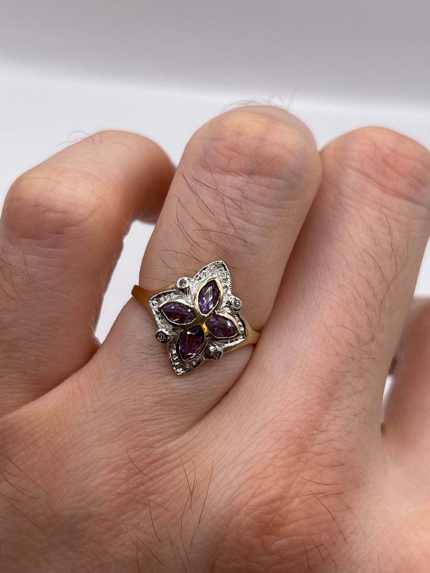 9ct gold amethyst and diamond ring