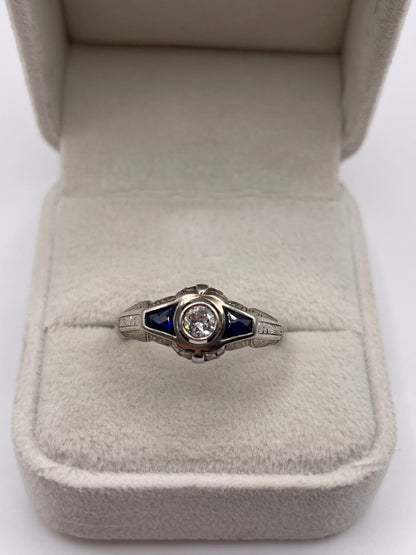 18ct white gold synthetic sapphire and diamond ring