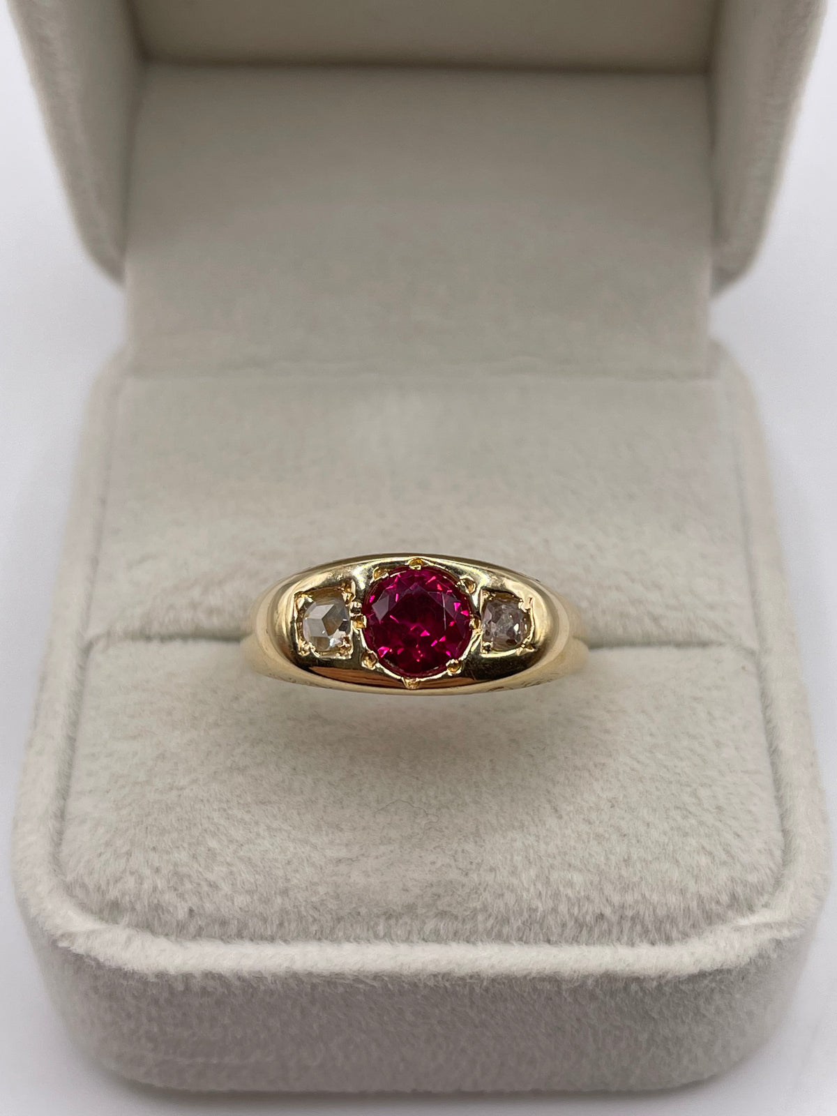 18ct gold synthetic ruby and rose cut diamond ring