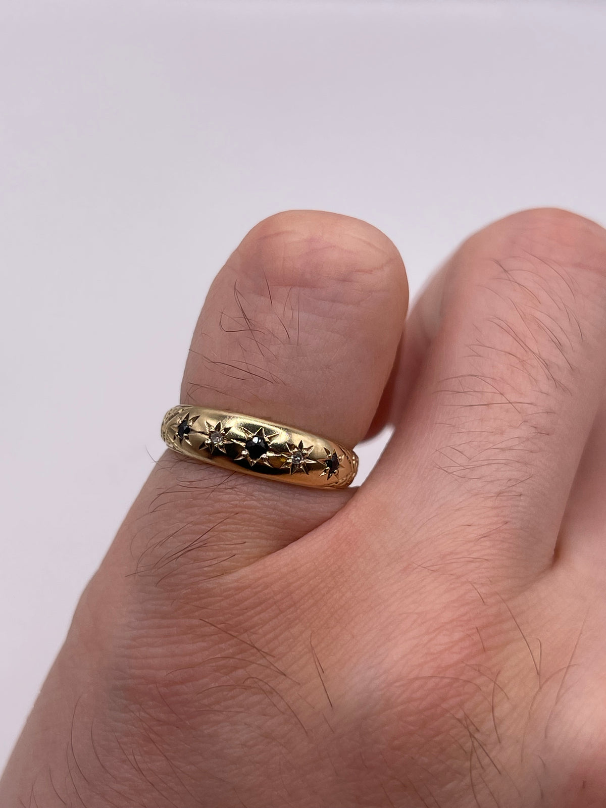 9ct gold sapphire and diamond gypsy ring