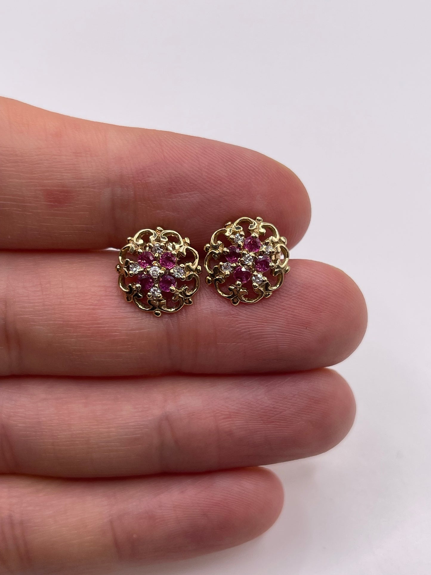 9ct gold ruby and diamond earrings