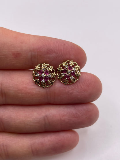 9ct gold ruby and diamond earrings