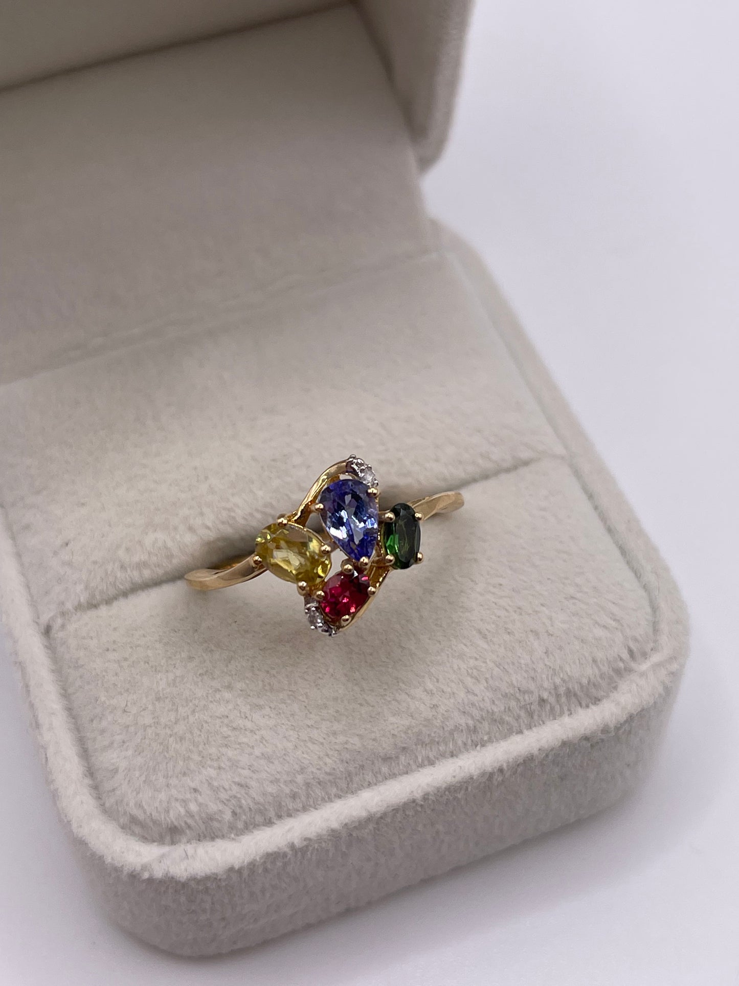 9ct gold multi gemstone and diamond ring