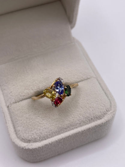 9ct gold multi gemstone and diamond ring