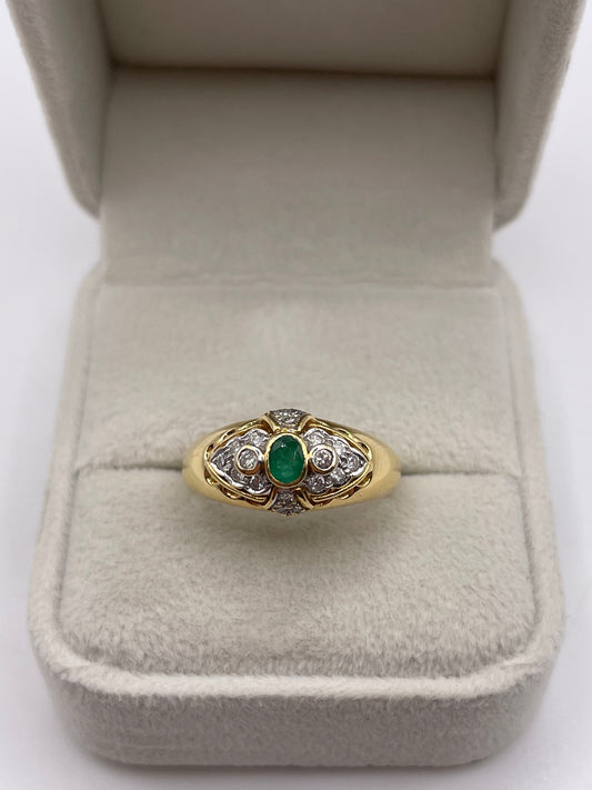 18ct gold emerald and diamond ring