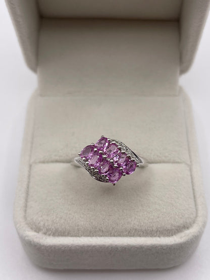 9ct white gold pink sapphire and diamond ring