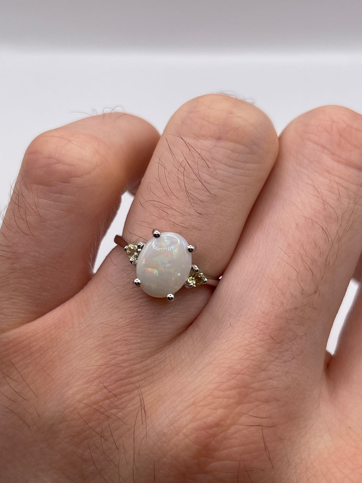9ct white gold opal and citrine ring