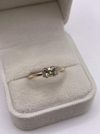 9ct gold csarite and diamond ring