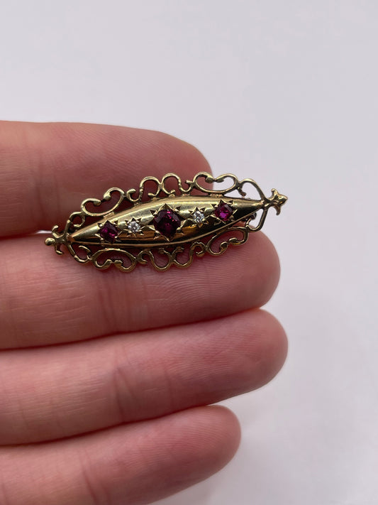 9ct gold ruby and diamond brooch