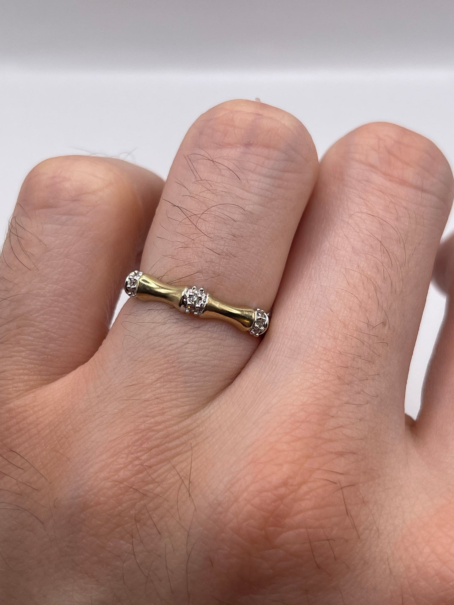9ct gold diamond bamboo ring