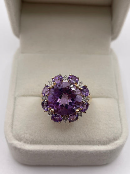 9ct gold amethyst and diamond ring