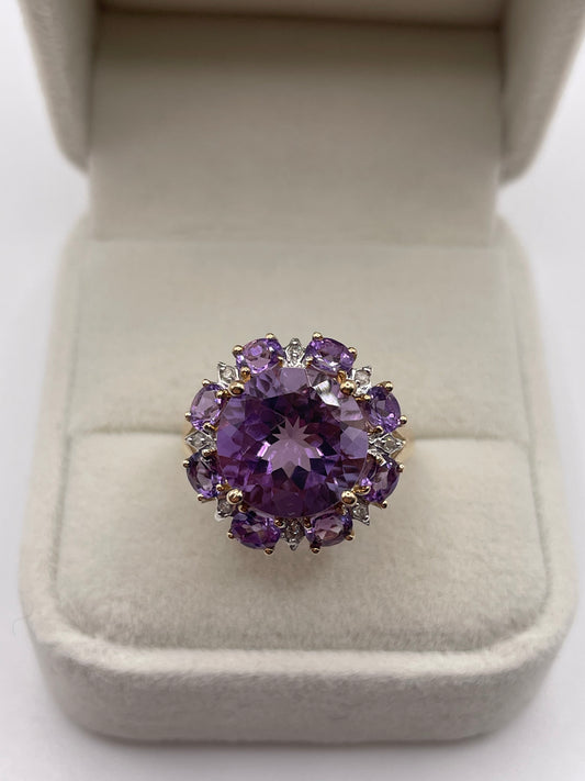 9ct gold amethyst and diamond ring