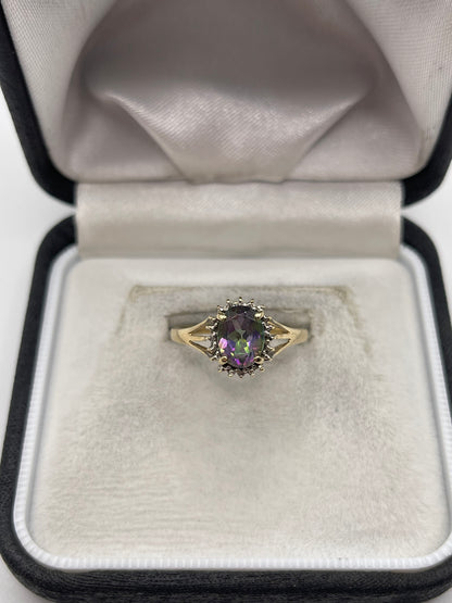 9ct gold mystic topaz and diamond ring