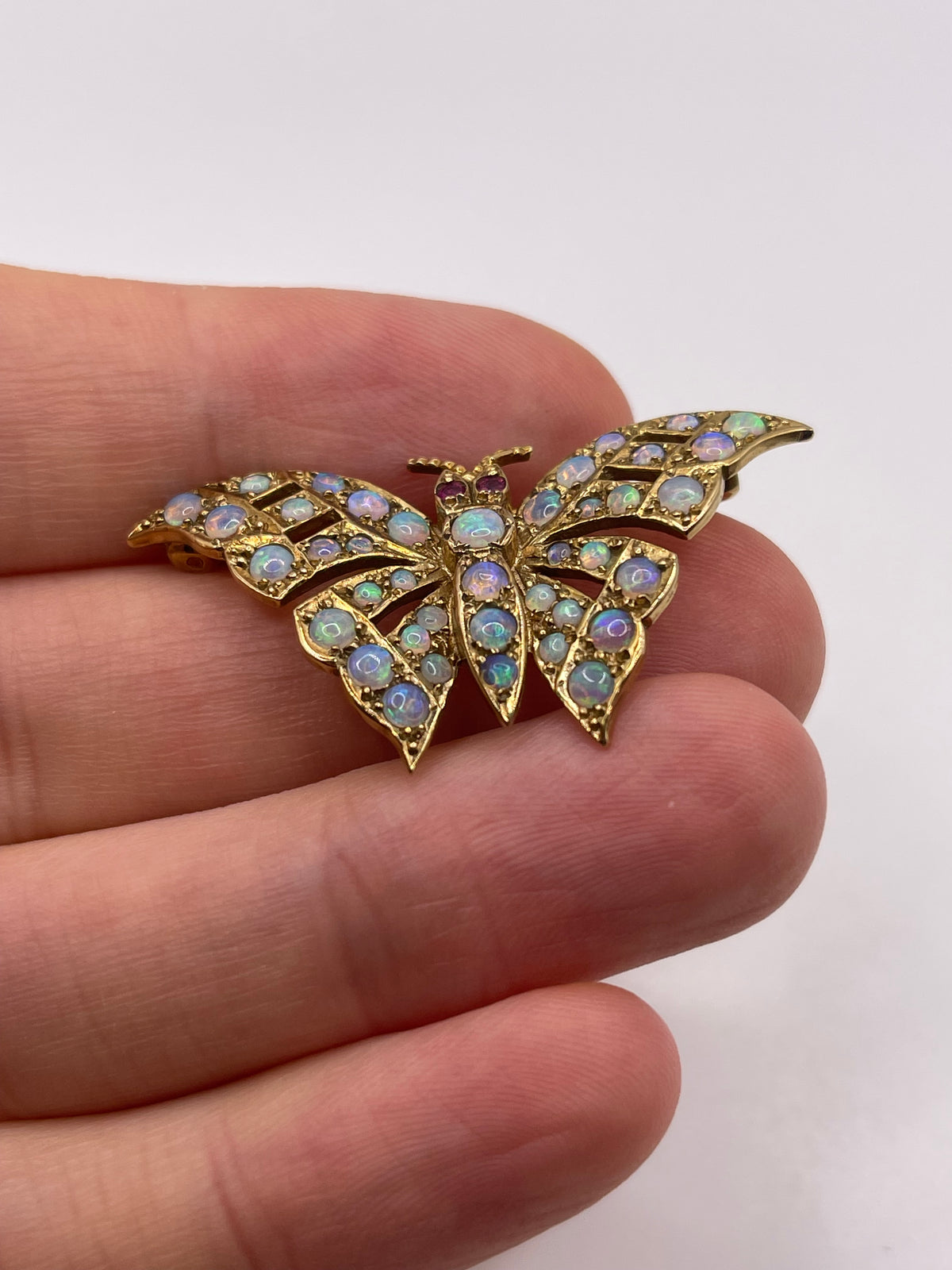 9ct gold opal and ruby butterfly brooch
