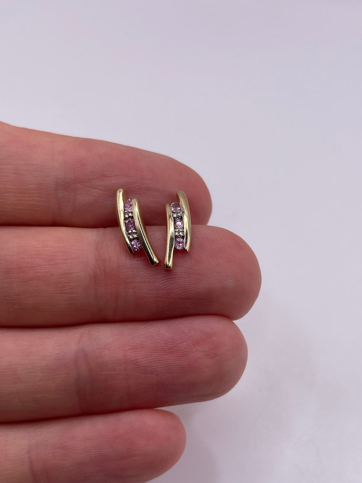 9ct gold pink sapphire and diamond earrings