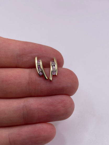 9ct gold pink sapphire and diamond earrings