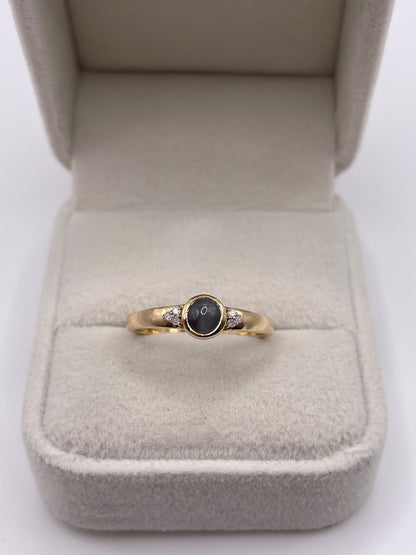 9ct gold cats eye chrysoberyl and diamond ring