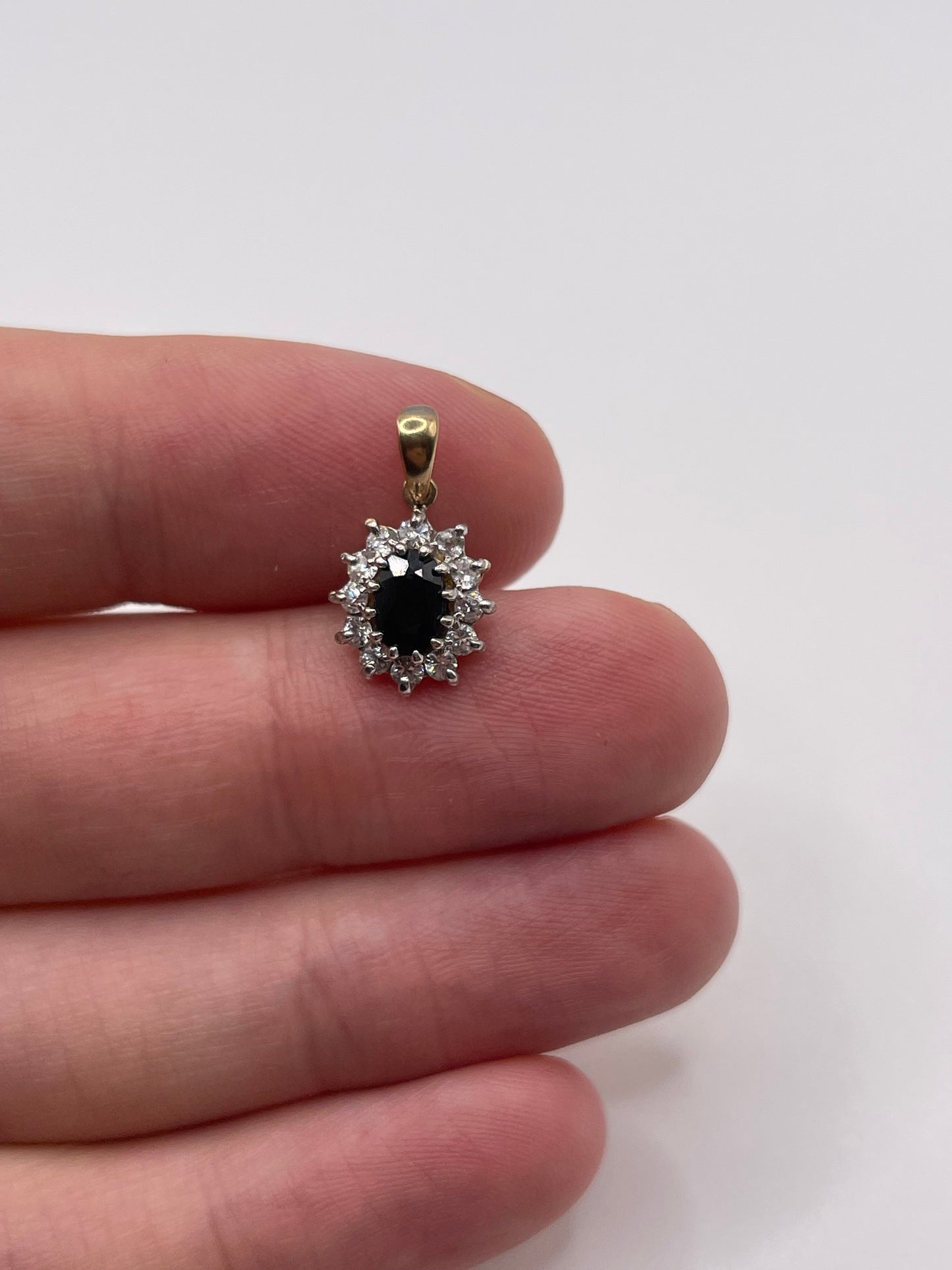 9ct gold sapphire and cz pendant