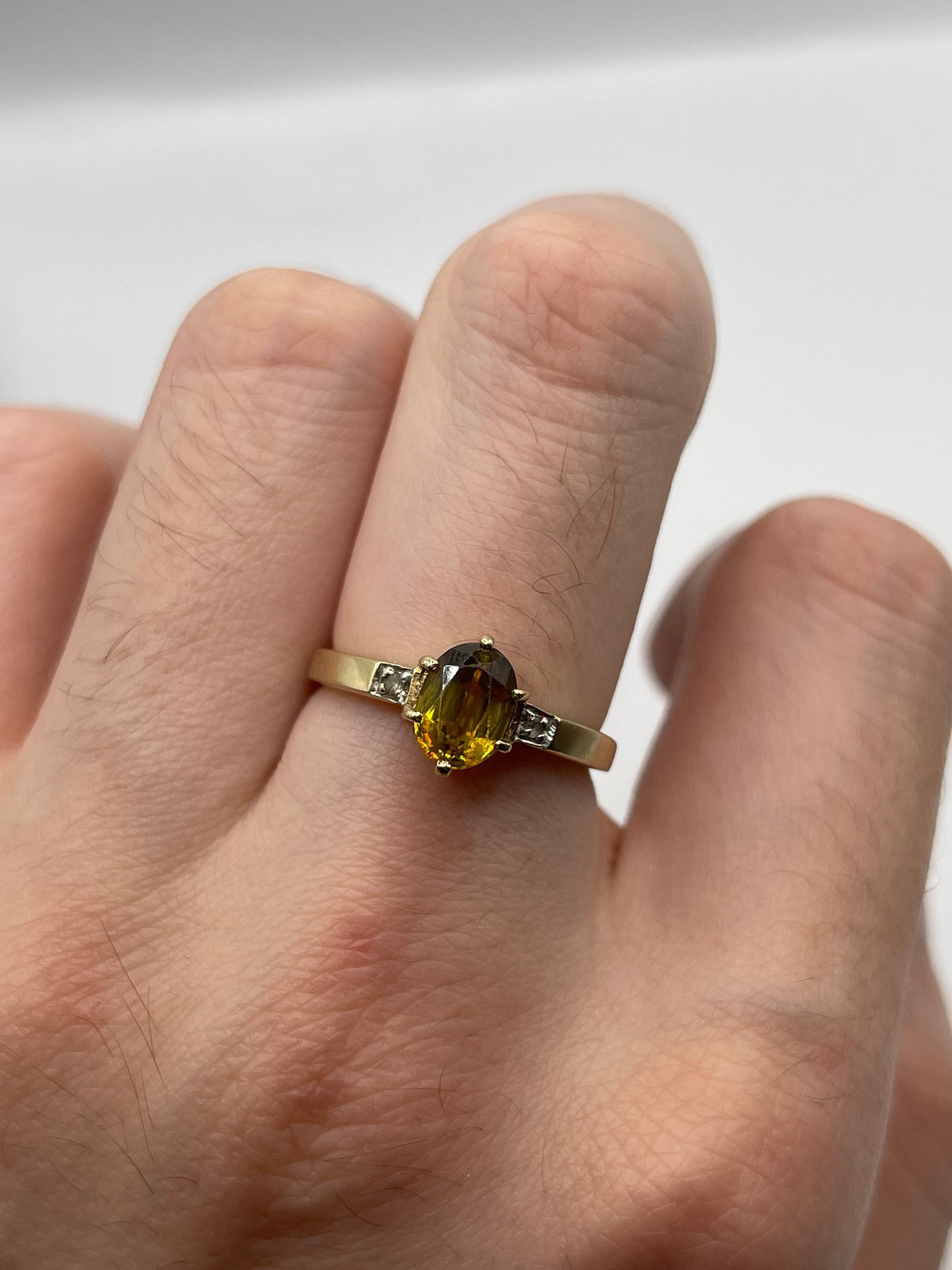 9ct gold sphene and zircon ring