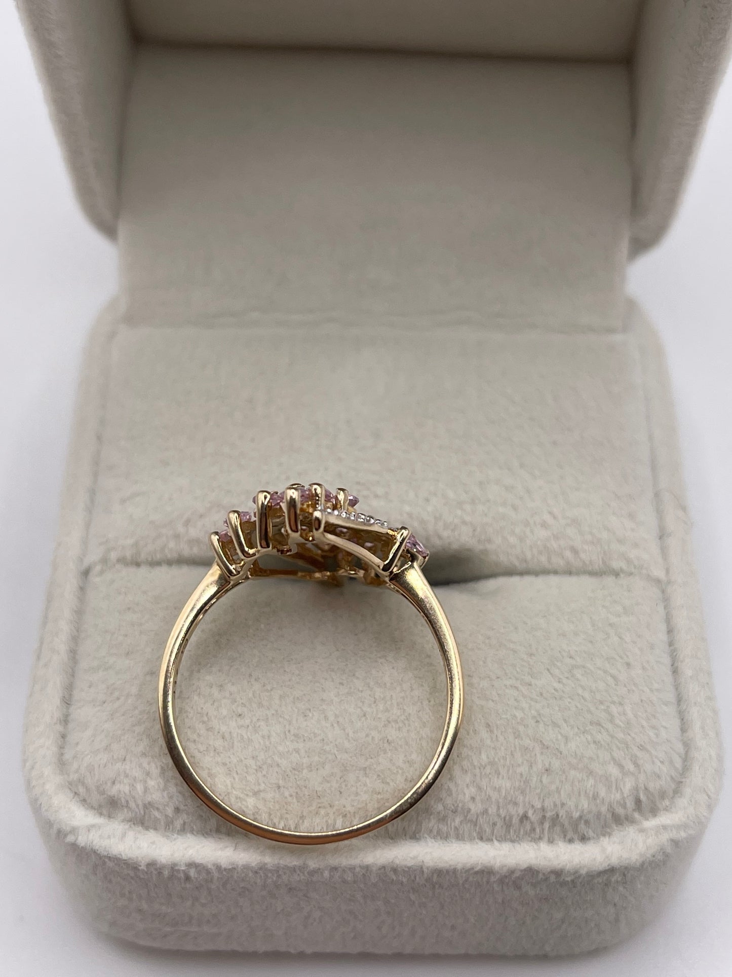 9ct gold pink sapphire and diamond ring