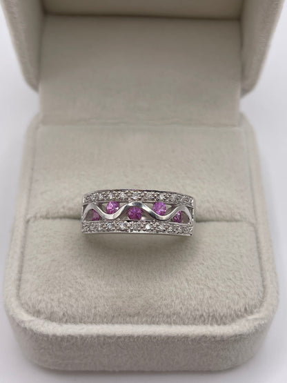 9ct white gold pink sapphire and diamond ring