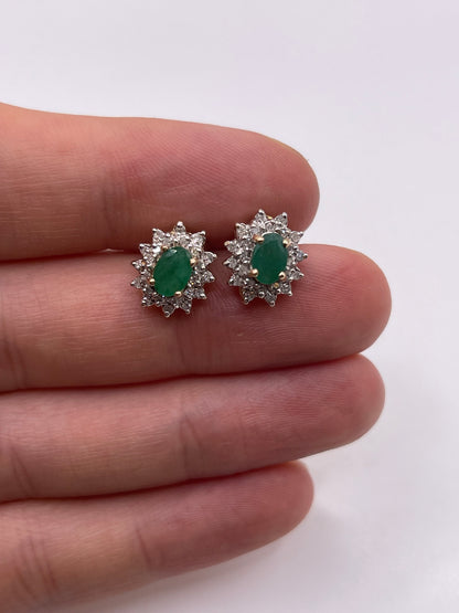 9ct gold emerald and diamond earrings