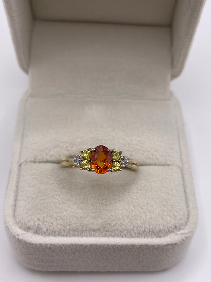 9ct gold citrine, quartz and diamond ring