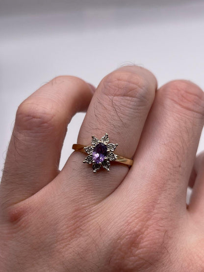 9ct gold amethyst and diamond ring