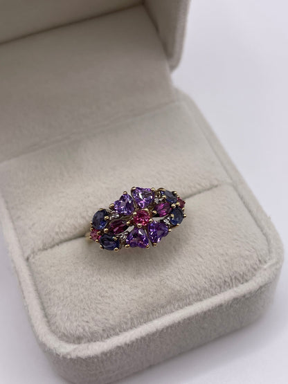 9ct gold multi gemstone and diamond ring