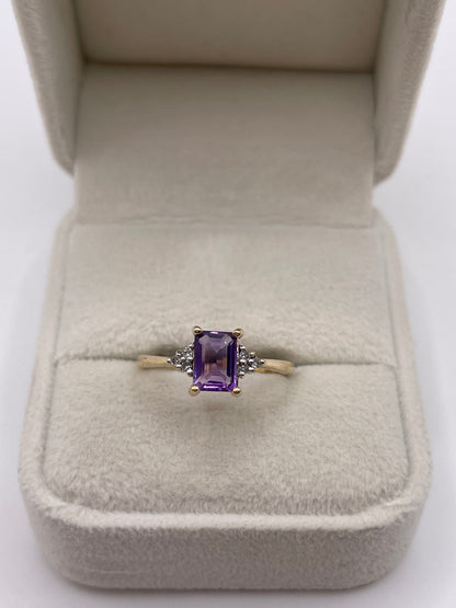 9ct gold amethyst and diamond ring