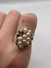 Load image into Gallery viewer, 14ct gold pearl, sapphire and diamond ring
