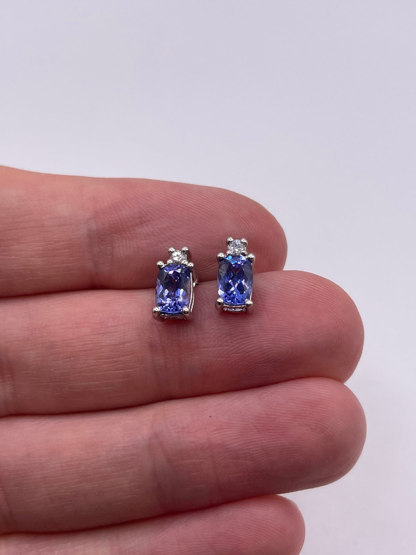 9ct white gold tanzanite and zircon earrings