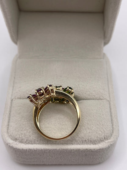 9ct gold diopside and garnet cluster ring