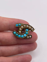 Load image into Gallery viewer, 15ct gold turquoise, pearl and enamel brooch
